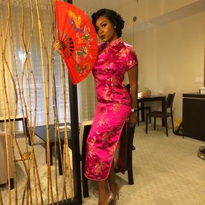 Magenta Floral Chinese Cheongsam Dress 🐉
